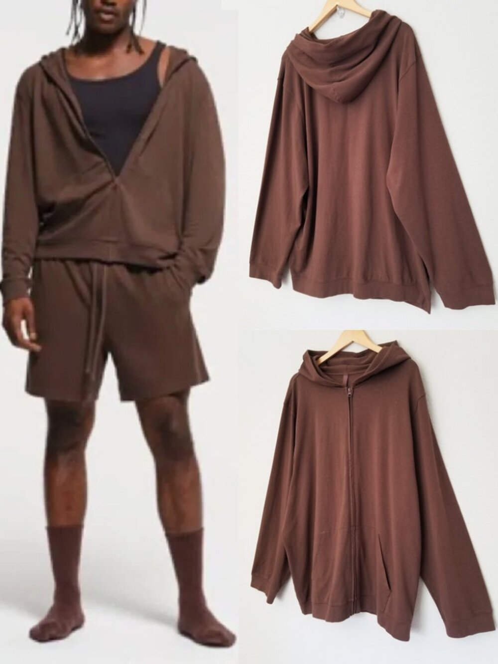 NEW Skims Men's 2X Jersey Lounge Zip Up Hoodie Mud Brown Soft Stretch Comfort
